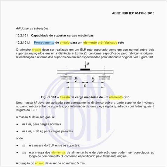 Qual o procedimento de ensaio para um elemento pré-fabricado reto?