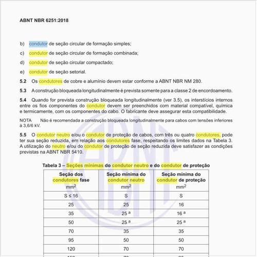 Quais são as seções mínimas do condutor neutro e do condutor de proteção?