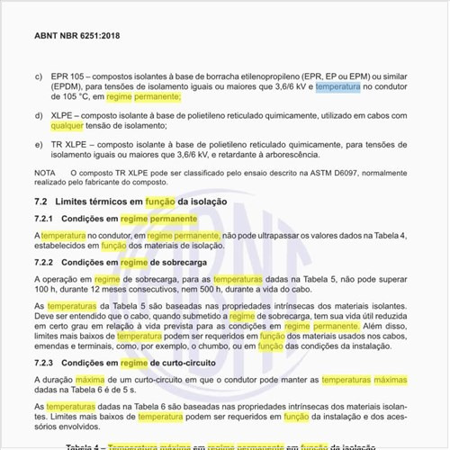 Qual a temperatura máxima em regime permanente em função da isolação?