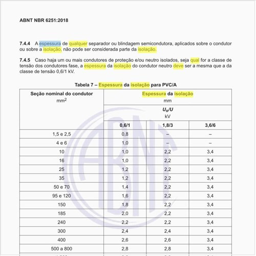 Qual deve ser a espessura da isolação para PVC/A?