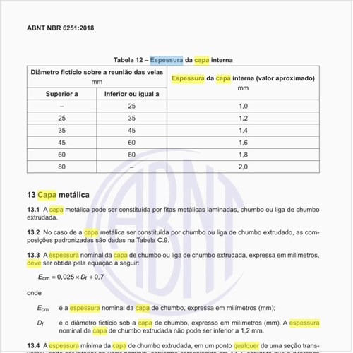 Qual deve ser a espessura da capa interna?