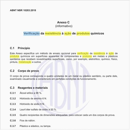 Qual é o procedimento para a verificação da resistência à ação de produtos químicos?