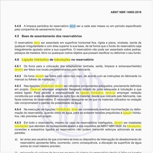 Como deve ser feita a ligação hidráulica de tubulações no reservatório?