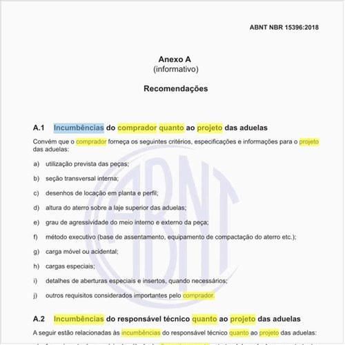 Quais as incumbências do comprador quanto ao projeto das aduelas?