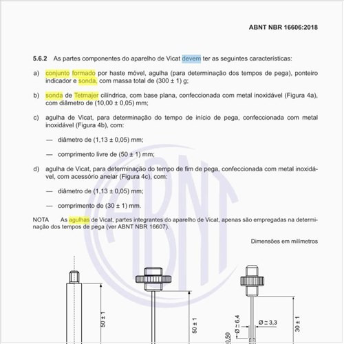 Como deve ser o conjunto formado pela sonda de Tetmajer e as agulhas de Vicat?