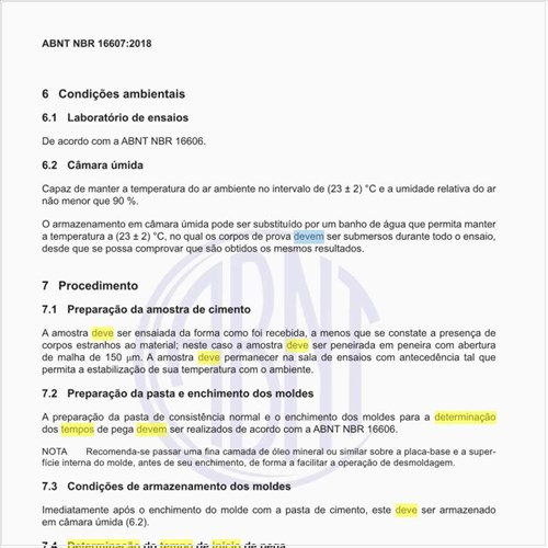 Como deve ser feito a determinação do tempo de início de pega?