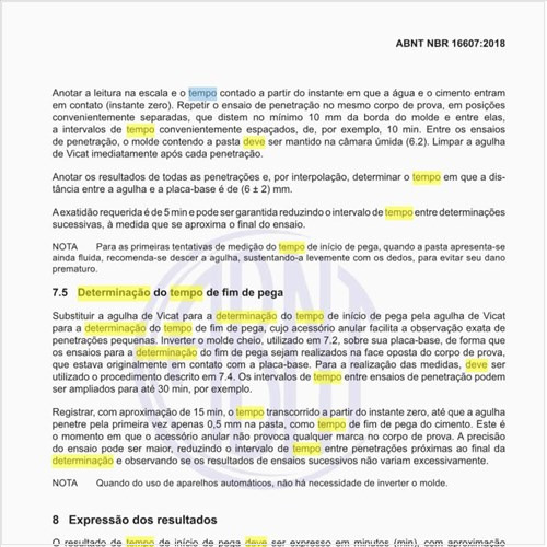 Como deve ser executada a determinação do tempo de fim de pega?