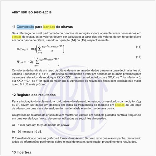 Como calcular a conversão para bandas de oitavas?
