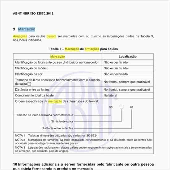 Como deve ser feita a marcação de armações para óculos?