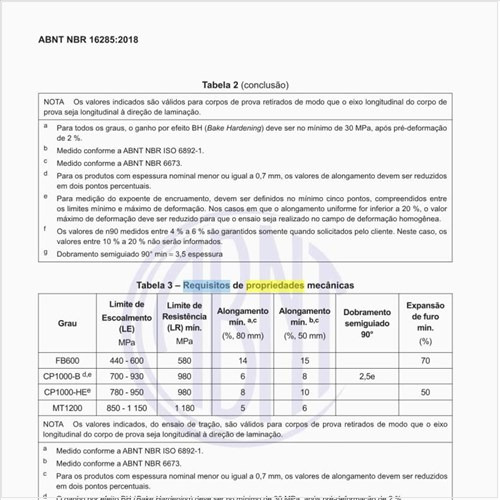 Quais os requisitos de propriedades mecânicas?