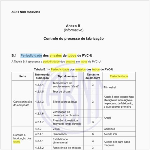 Qual é a periodicidade dos ensaios dos tubos de PVC-U?