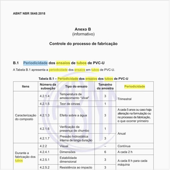 Qual é a periodicidade dos ensaios dos tubos de PVC-U?
