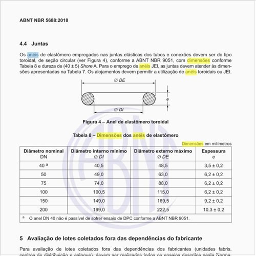 Quais as dimensões dos anéis de elastômero?