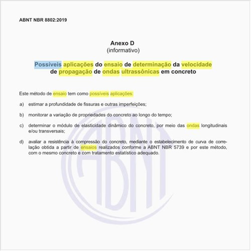 Quais as possíveis aplicações do ensaio de determinação da velocidade de propagação de ondas ultrassônicas em concreto?