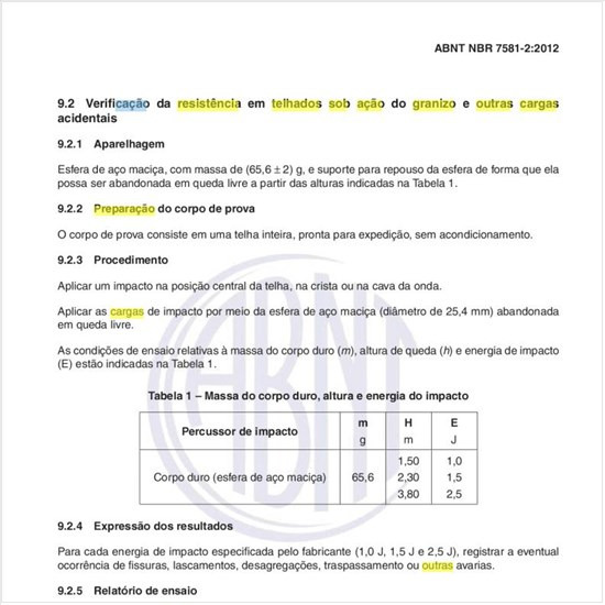 Como deve ser executada a verificação da resistência em telhados sob ação do granizo e outras cargas acidentais?