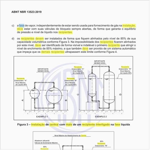 Como deve ser executada a instalação de central com mais de um recipiente interligado na fase líquida?