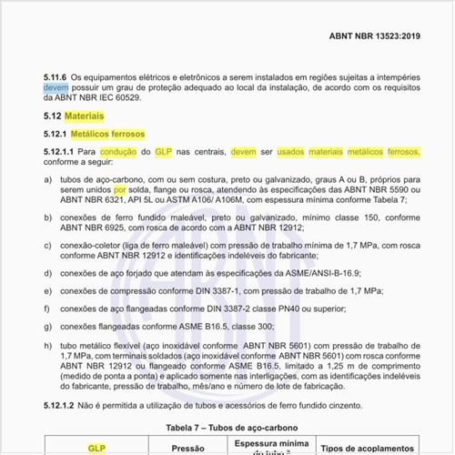 Por que devem ser usados materiais metálicos não ferrosos na condução do GLP nas centrais?