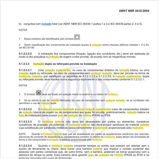 Qual o grau de proteção  IP mínimo do invólucro isolante destinado a prover isolação suplementar na fase de instalação?