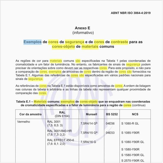Quais são os exemplos de cores de segurança e de cores de contraste para as cores-objeto de materiais comuns?