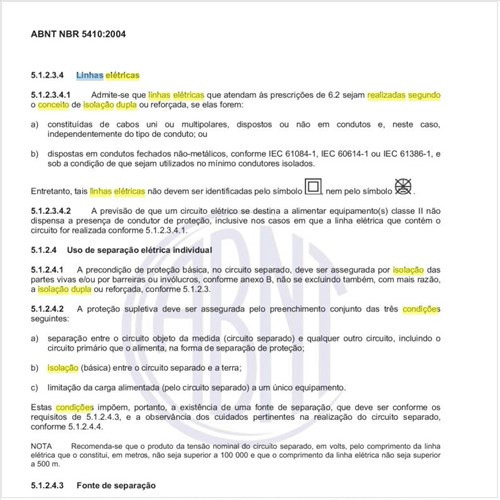 Em que condições linhas elétricas podeme ser realizadas segundo o conceito de isolação dupla ou reforçada?