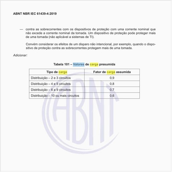 Quais os valores de carga presumida?