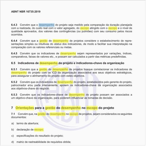Quais as orientações para a gestão do desempenho no escopo do projeto?