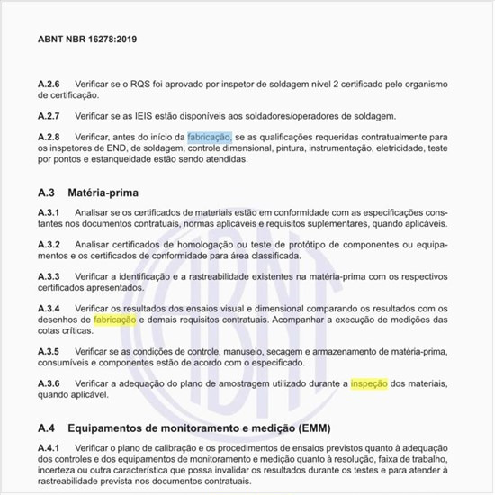 O que deve ser feito na inspeção dos métodos e processos de fabricação e montagem?