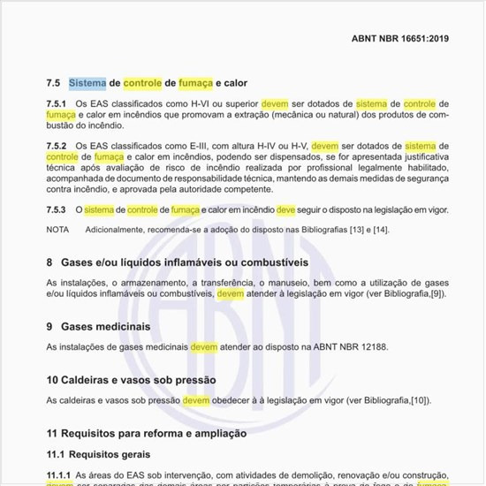 Como deve ser o sistema de controle de fumaça e calor?