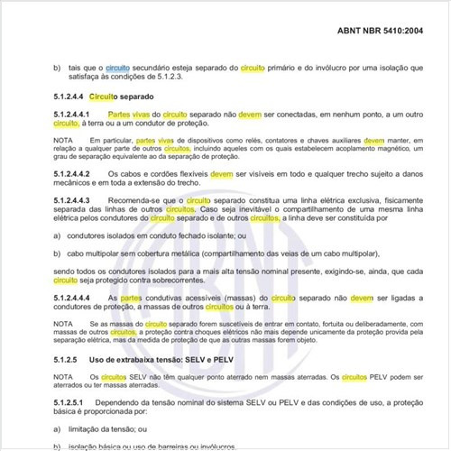 Como devem ser tratadas as partes vivas do circuito separado?