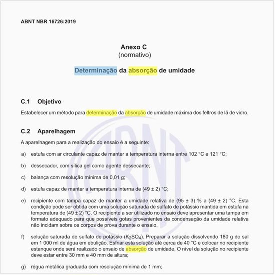 Quais os procedimentos para a determinação da absorção de umidade?