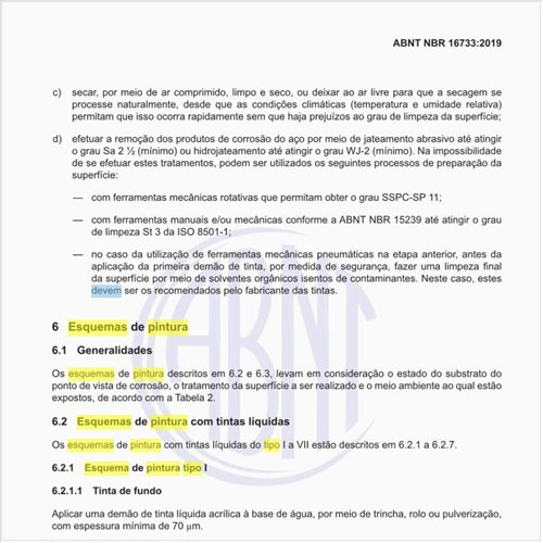 Como deve ser o esquema de pintura tipo I?