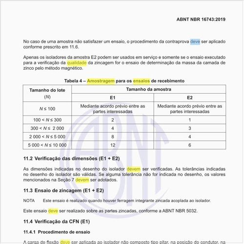 Qual deve ser a amostragem para os ensaios de recebimento?