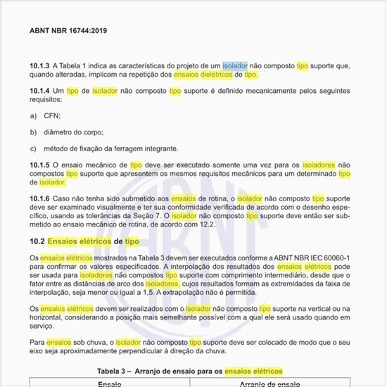 Quais são os ensaios elétricos de tipo no isolador suporte?