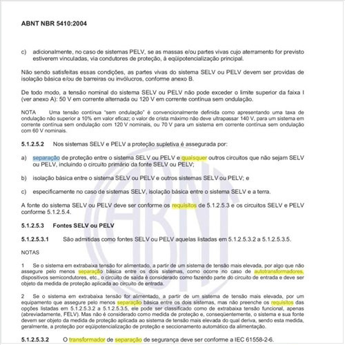 Quais os requisitos normalizados para o transformador de separação de segurança?