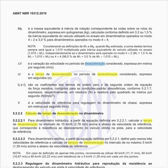 Como deve ser feito o cálculo do tempo de desaceleração no dinamômetro?