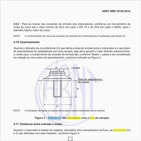 Qual a referência das dimensões com o uso da canopla?
