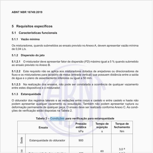 Quais as condições para verificação para estanqueidade?