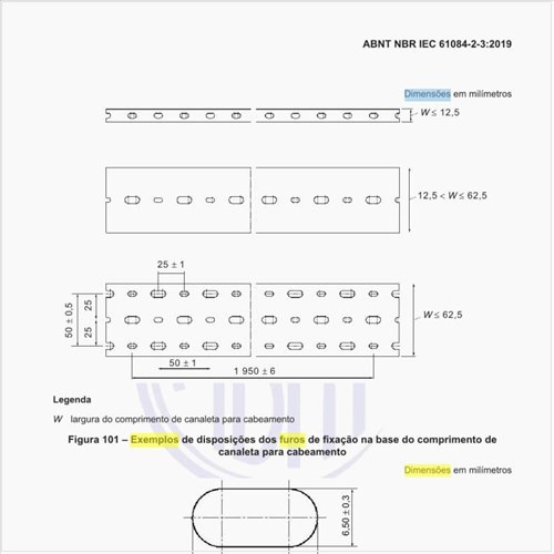Quais são os exemplos de dimensões dos furos de fixação?