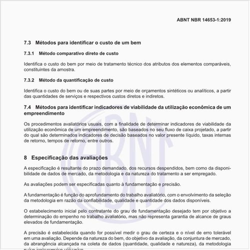 O que é a especificação das avaliações?