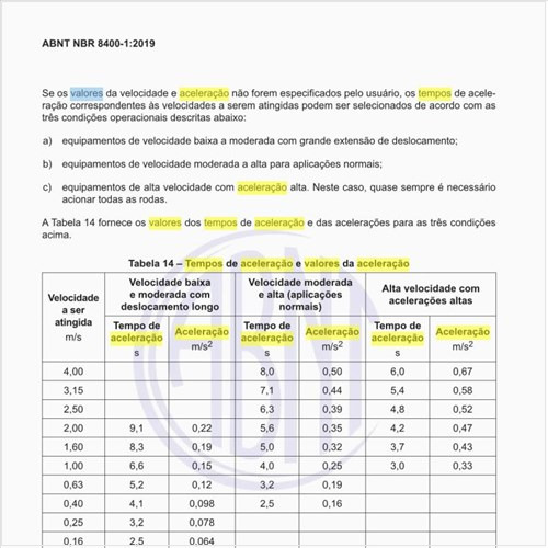 Quais os tempos de aceleração e valores da aceleração?