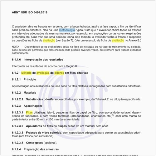 Qual é o método de avaliação de odores em fitas olfativas?