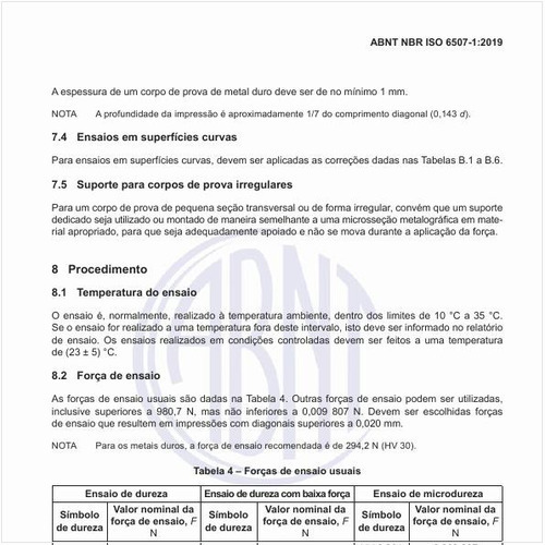 Quais são as forças de ensaio usuais?
