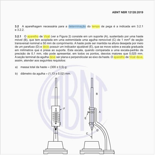 Como deve ser o aparelho de Vicat para a determinação do tempo de pega?
