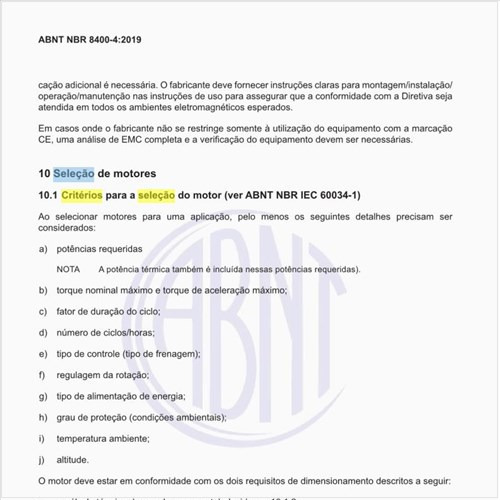 Quais são os critérios para a seleção do motor?