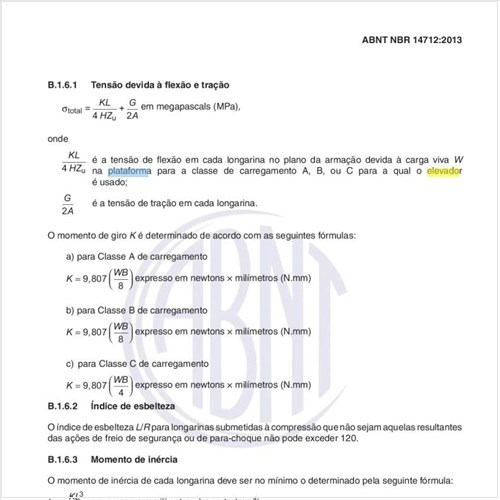 Quais as cargas da plataforma do elevador de carga?