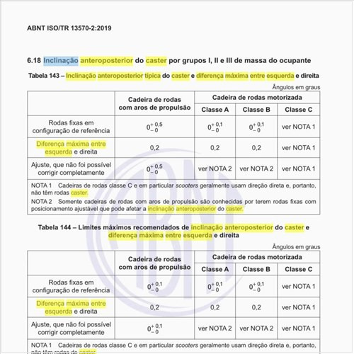 Qual a inclinação anteroposterior típica do caster e diferença máxima entre esquerda e direita?