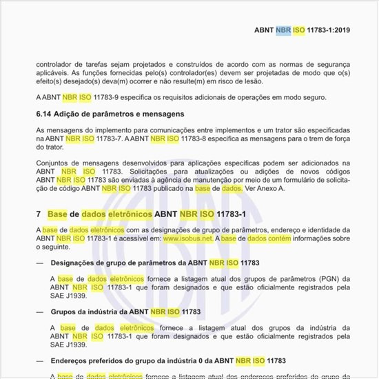 O que contém a base de dados eletrônicos da NBR ISO 11783-1?