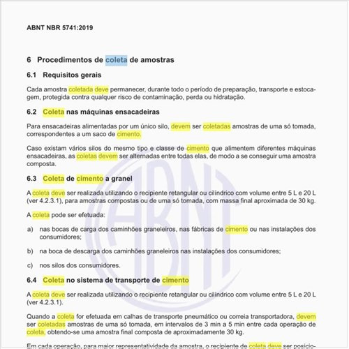 Como deve ser feita a coleta de cimento a granel?