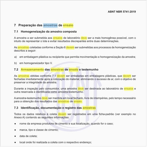 Como deve ser feito o armazenamento das amostras de ensaio e testemunho?