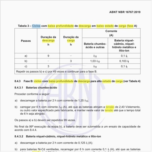 Quais são os ciclos com baixa profundidade de descarga em baixo estado de carga (fase A)?